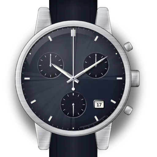 Illustration of the Swatch quartz chronograph (Irony / Chrono, 1/10 s counter) dial (our own drawing, not a product photo)